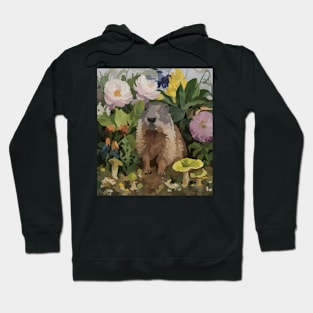 watercolor flowers surrounding a wild Groundhog Hoodie